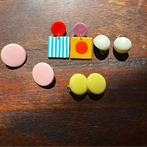 Vintage collection of 4 pairs of earrings clip & posts  white yellow pink multi